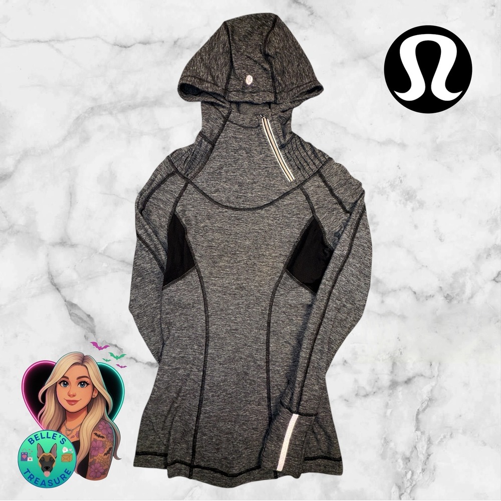 Lululemon Run Back On Track Pullover hoodie Womens 2 Rulu Heathered Black Jacket